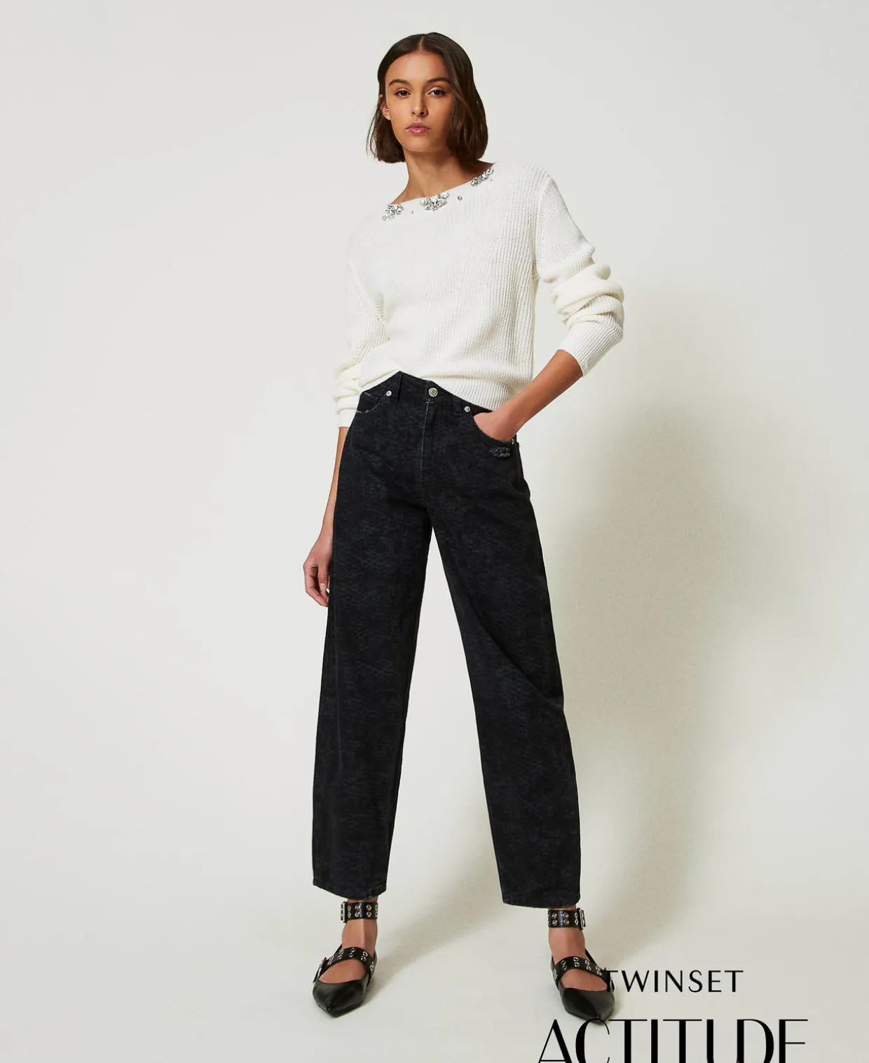 Barrel-Fit-Jeans Mit Schlangenprint