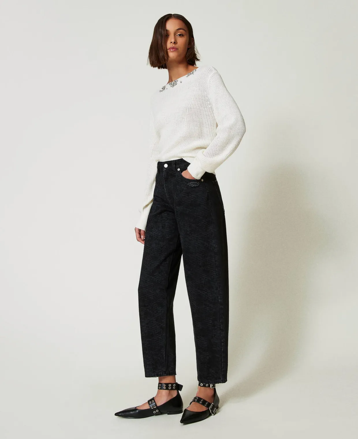 Barrel-Fit-Jeans Mit Schlangenprint