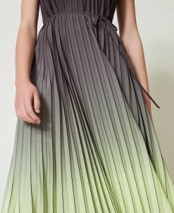 Bedrucktes Maxi-Plisseekleid Aus Georgette