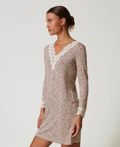 Bedrucktes Nachthemd Mit Spitze