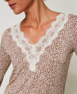 Bedrucktes Nachthemd Mit Spitze