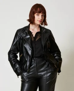 Bikerjacke Aus Lederimitat Mit Reißverschlüssen