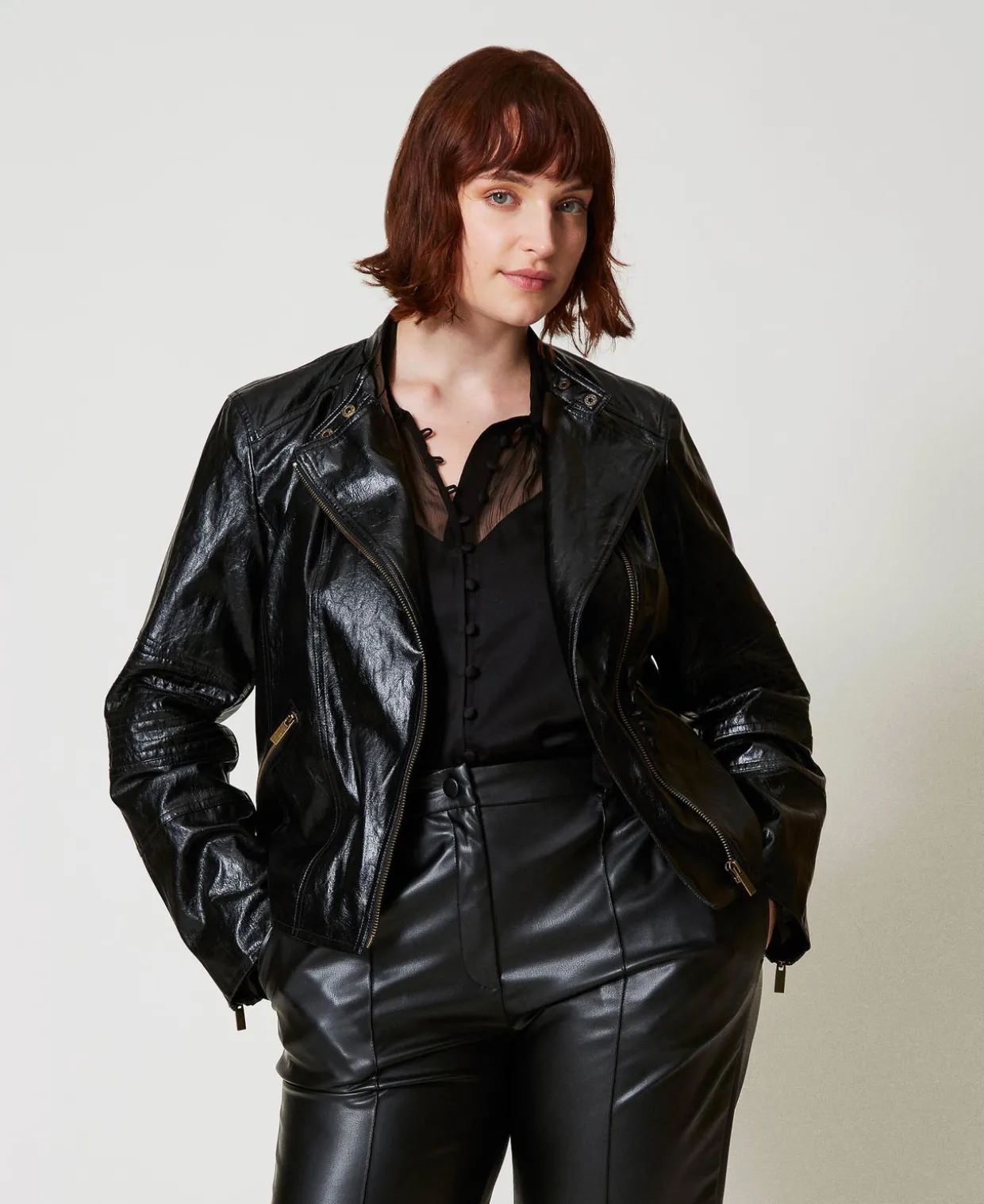 Bikerjacke Aus Lederimitat Mit Reißverschlüssen