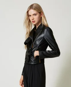 Bikerjacke Aus Lederimitat Mit Volant