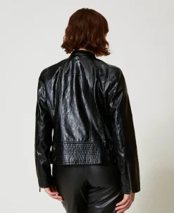 Bikerjacke Aus Lederimitat Mit Reißverschlüssen