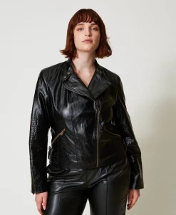 Bikerjacke Aus Lederimitat Mit Reißverschlüssen