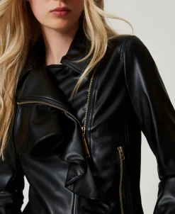 Bikerjacke Aus Lederimitat Mit Volant