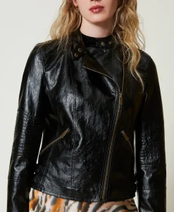 Bikerjacke Aus Lederimitat Mit Reißverschlüssen