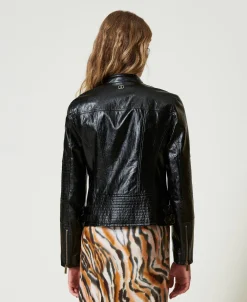 Bikerjacke Aus Lederimitat Mit Reißverschlüssen