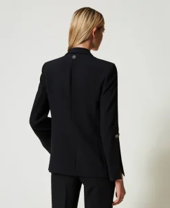 Blazer Aus Crêpe-Cady Mit Kettenknöpfen