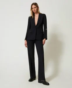 Blazer Aus Crêpe-Cady Mit Kettenknöpfen