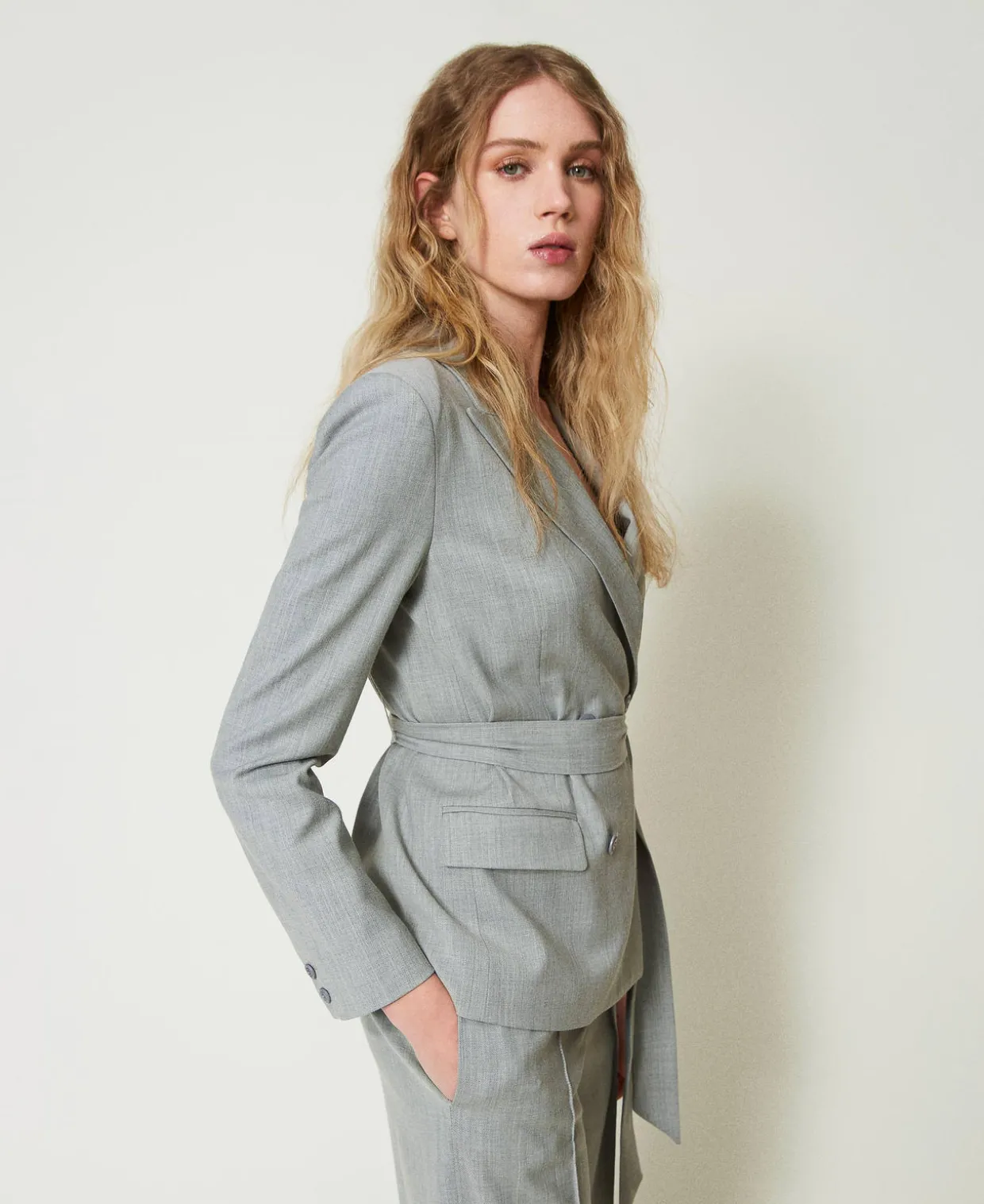 Blazer Aus Wollmischung Mit Gürtel