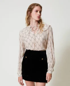 Bluse Aus Krepon Mit Schleifenprint