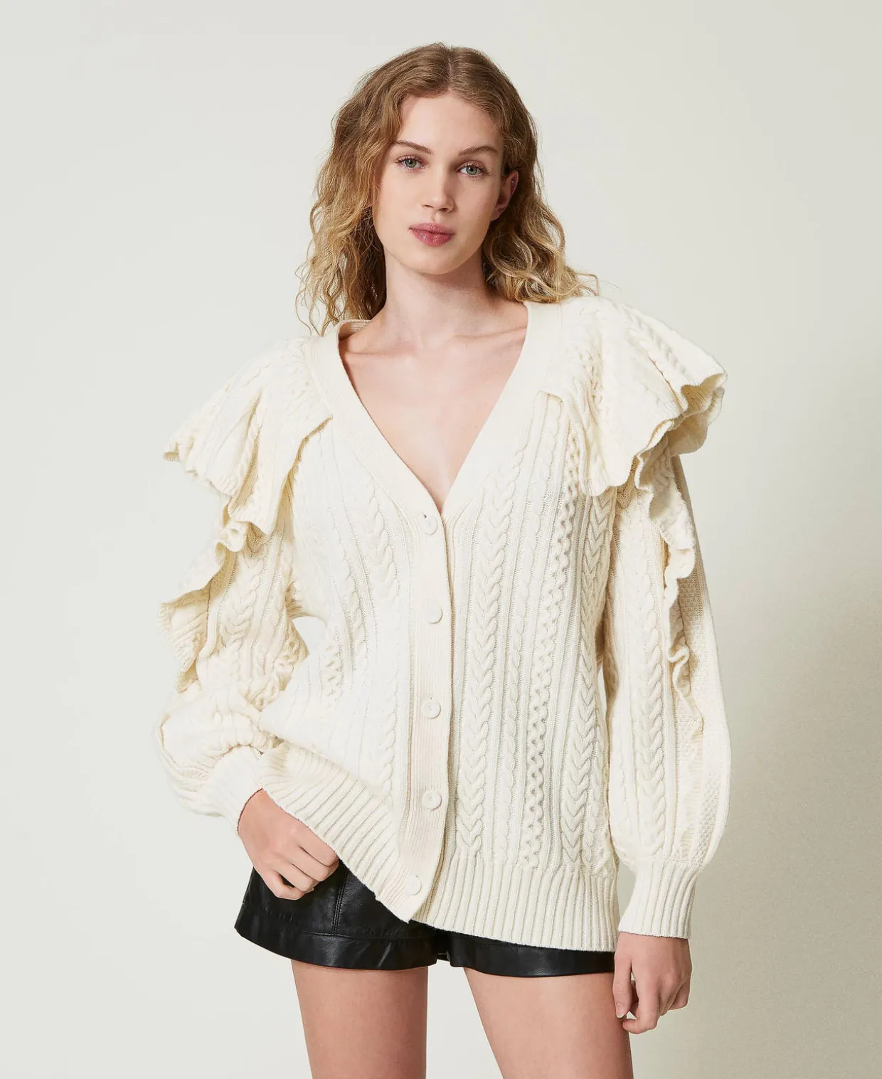 Cardigan Aus Wollmischung Mit Volants