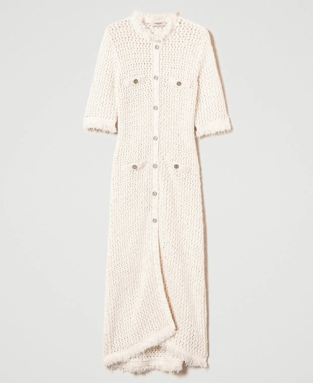 Cardigankleid Aus Jacquard-Strick In Netzoptik