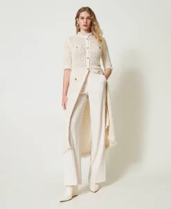 Cardigankleid Aus Jacquard-Strick In Netzoptik