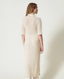 Cardigankleid Aus Jacquard-Strick In Netzoptik