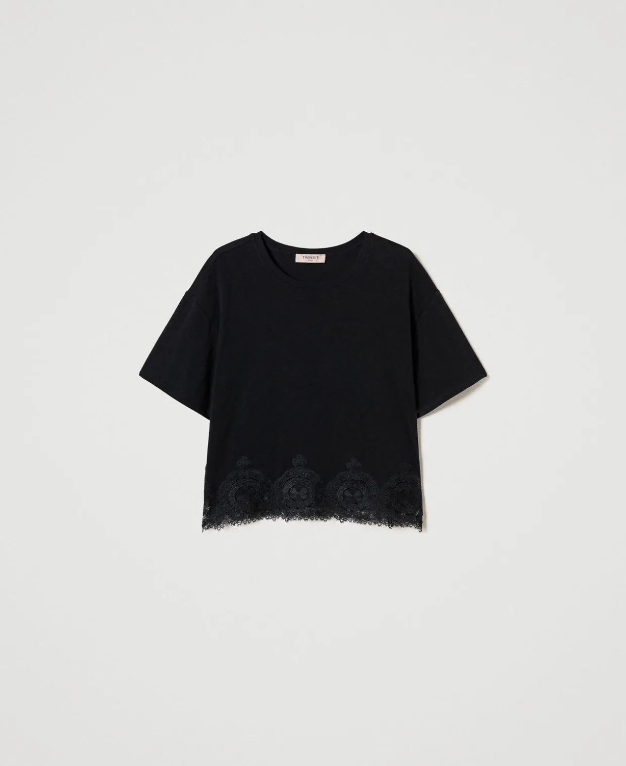 Cropped T-Shirt Mit Makrameespitze