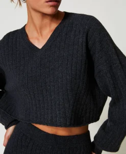 Cropped-Pullover Aus Wollmischung