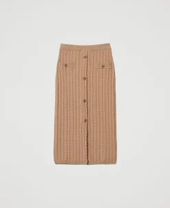 Figurbetonter Midi-Strickrock Mit Knöpfen