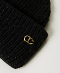 Gerippte Strickmütze Mit Oval T