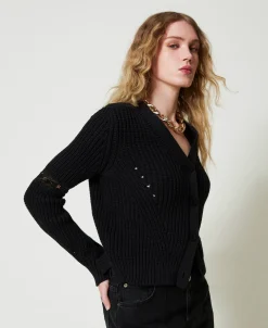 Gerippter Cardigan Mit Spitze