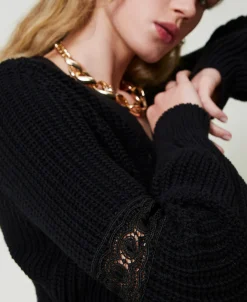 Gerippter Cardigan Mit Spitze