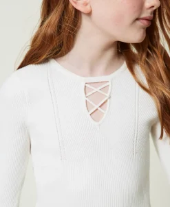 Gerippter Pullover Mit überkreuztem Motiv