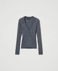 Gerippter Pullover Mit Stickerei