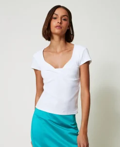 Geripptes T-Shirt Mit Knoten