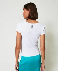 Geripptes T-Shirt Mit Knoten