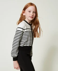 Gestreifter Cardigan Mit Jacquardlogo