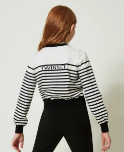 Gestreifter Cardigan Mit Jacquardlogo