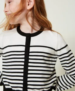 Gestreifter Cardigan Mit Jacquardlogo