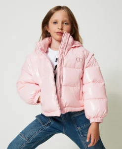 Glänzende Steppjacke Mit Sticklogo