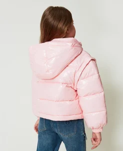 Glänzende Steppjacke Mit Sticklogo