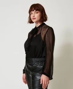 Hemd Aus Satin Und Chiffon