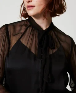 Hemd Aus Satin Und Chiffon