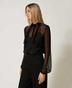 Hemd Aus Satin Und Chiffon