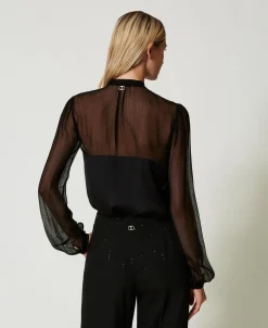 Hemd Aus Satin Und Chiffon