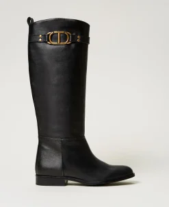 Hoher Stiefel Aus Leder Mit Oval T