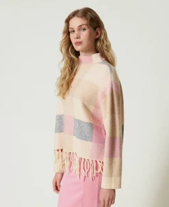 Jacquardpullover Mit Fransen