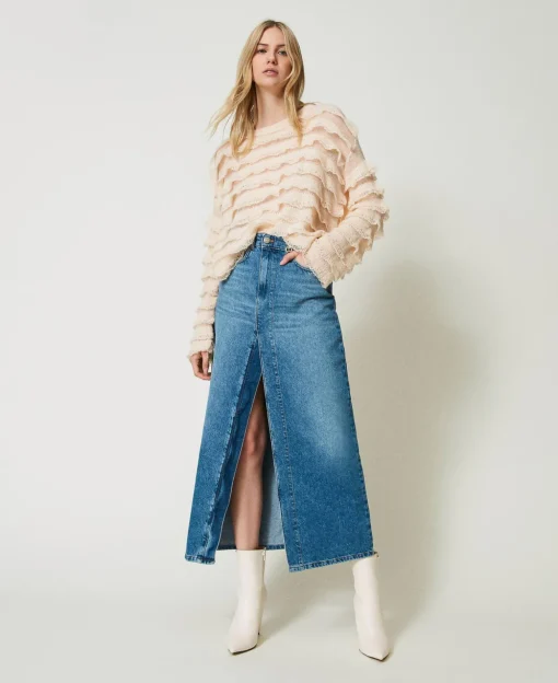 Kastenpullover Mit Volants In Spitzenoptik