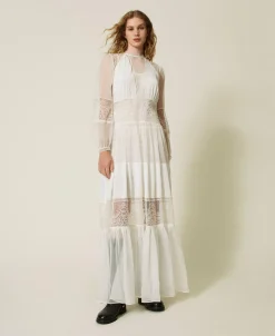 Kleid Aus Seidenkrepon Mit Spitze