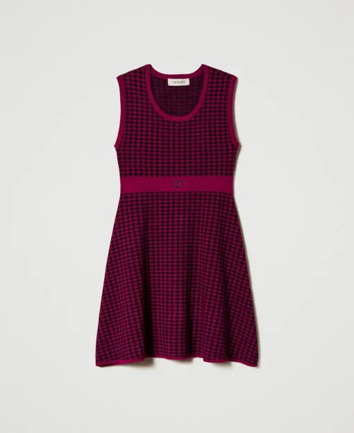 Kurzes Kleid Aus Jacquard-Strick Mit Hahnentrittmuster