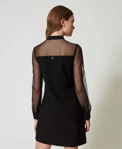 Kurzes Kleid Mit Plumetis-Tüll