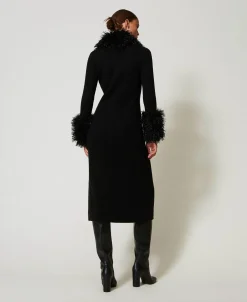 Langes Cardigankleid Aus Wollmischung Und Pelzimitat