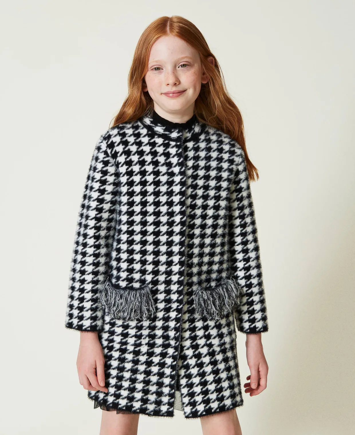 Mantel Aus Jacquard-Strick Mit Hahnentrittmuster