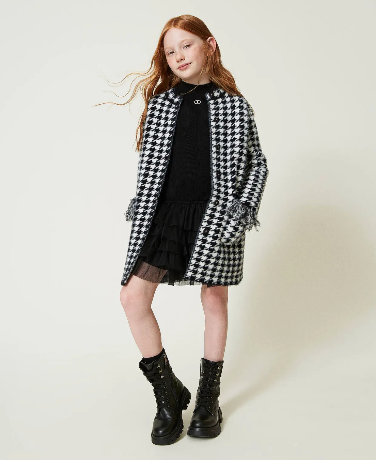 Mantel Aus Jacquard-Strick Mit Hahnentrittmuster