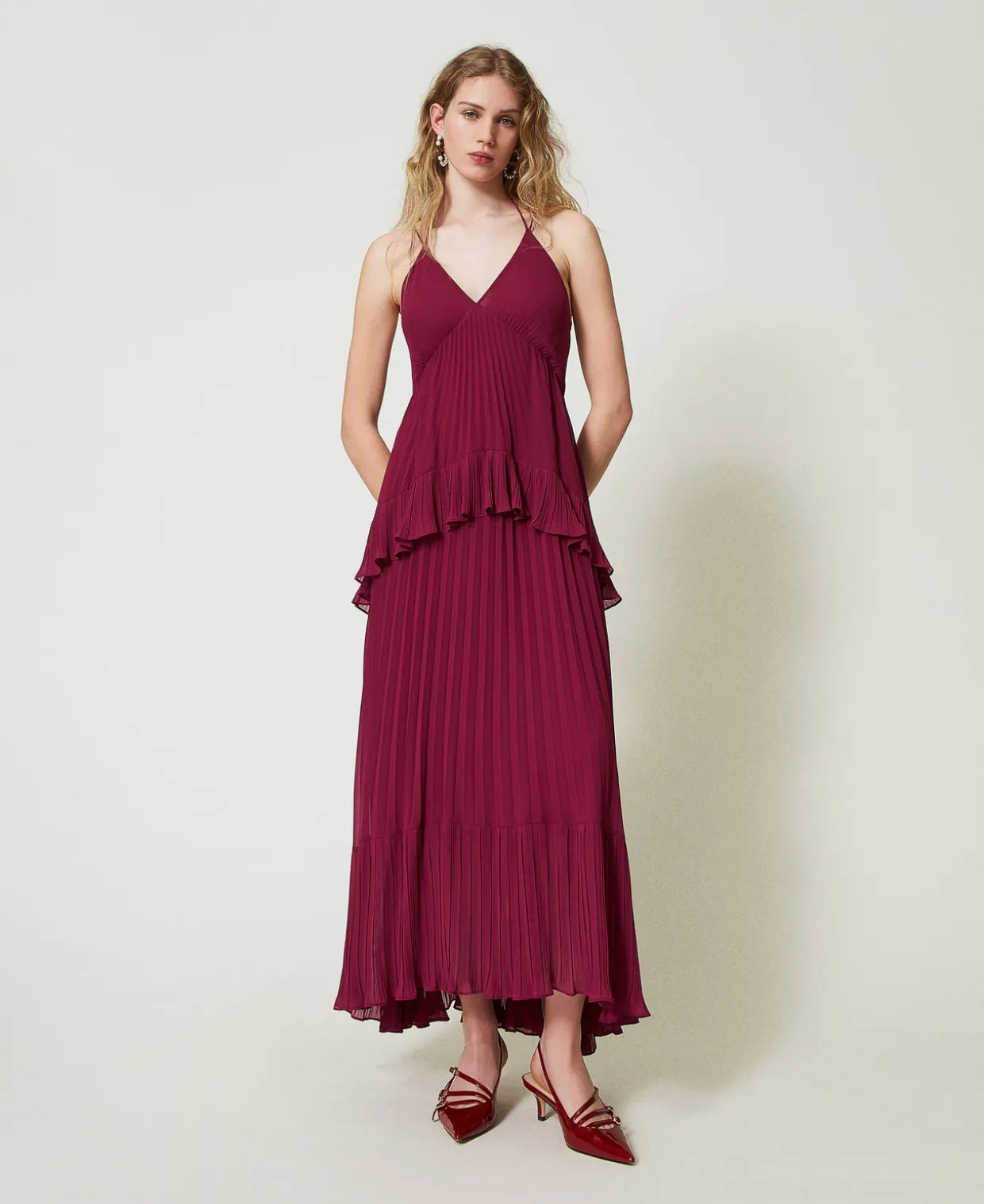 Maxikleid Aus Plissiertem Georgette